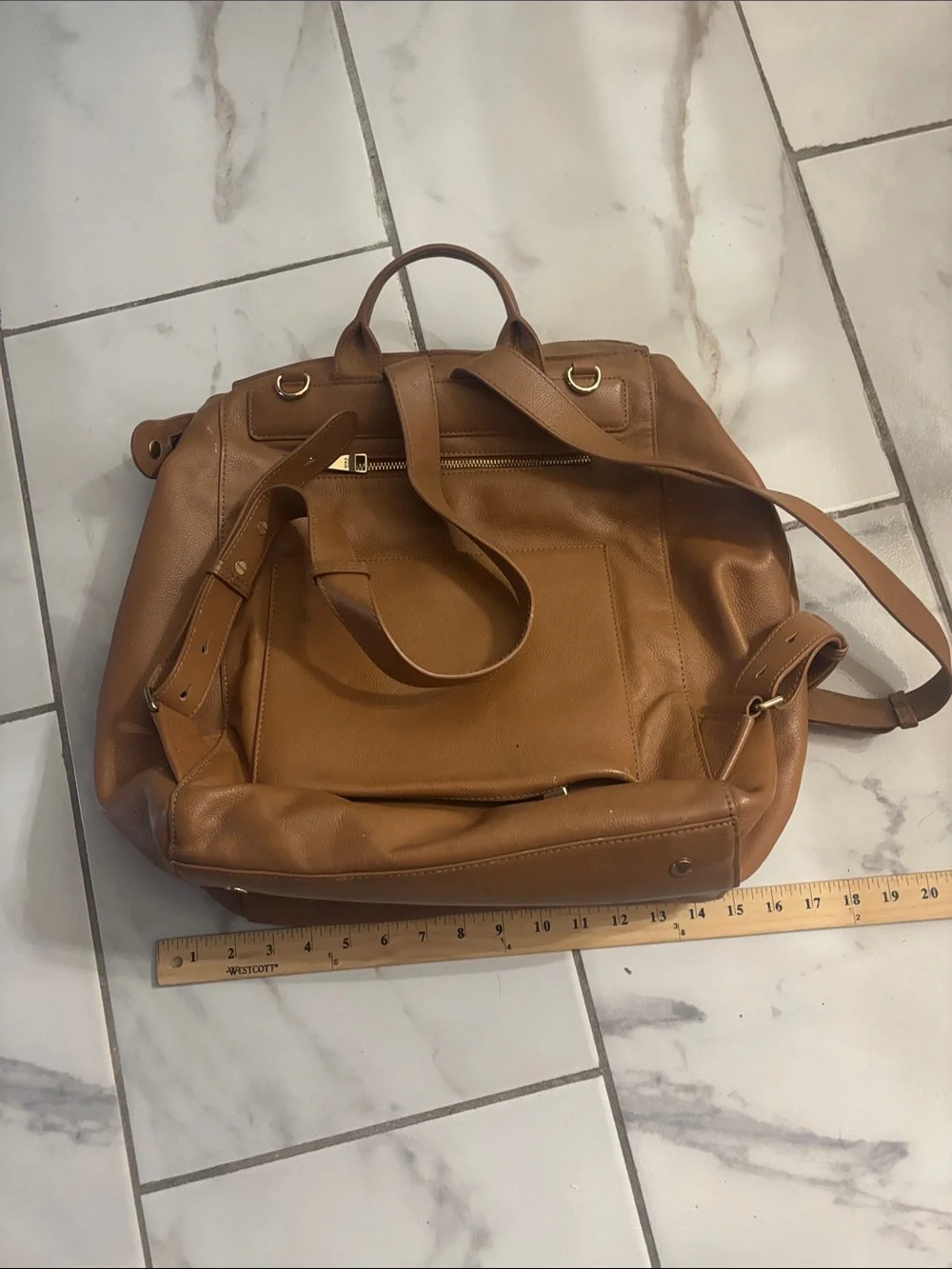 Mina Baie Cognac Leather Baby Backpack Diaper Bag